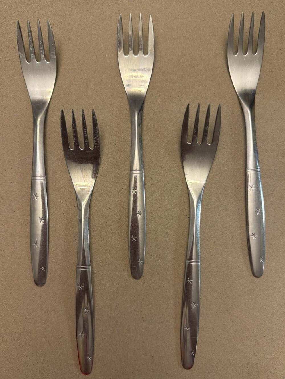 Lot of 5 Washington Forge Starflyte Salad Forks Stainless 6.5” Vintage MCM